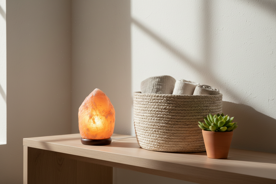 Salt lamp in a wellness room